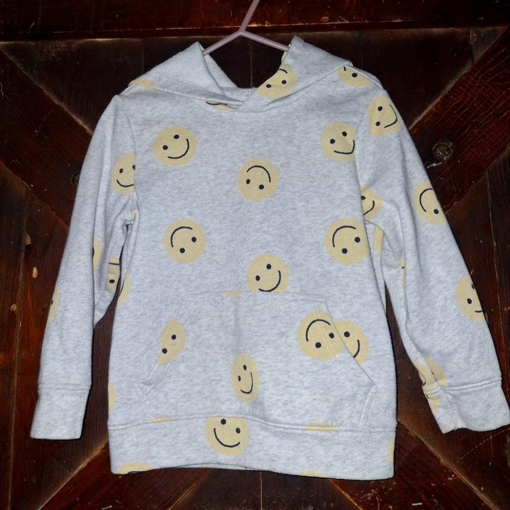 🍀3/15 Kids Gray Smiley Face Hoodie